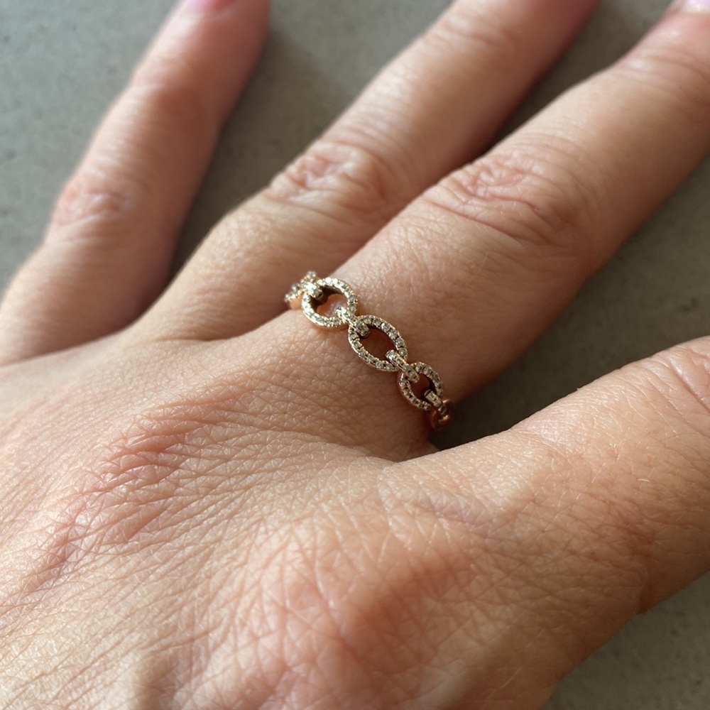 ROSE GOLD & pavè Diamonds ring diamond band chain link wedding 7 karat kt solid - Picture 6 of 10